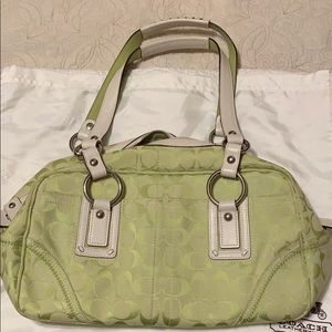 Green and White Coach Shoulder Bag
